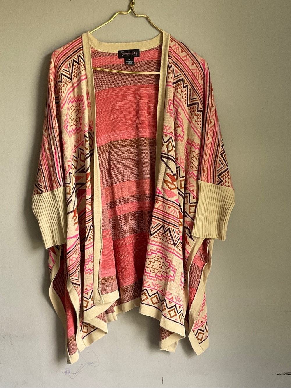 Serengeti Pink & Cream Aztec-Print Open Cardigan